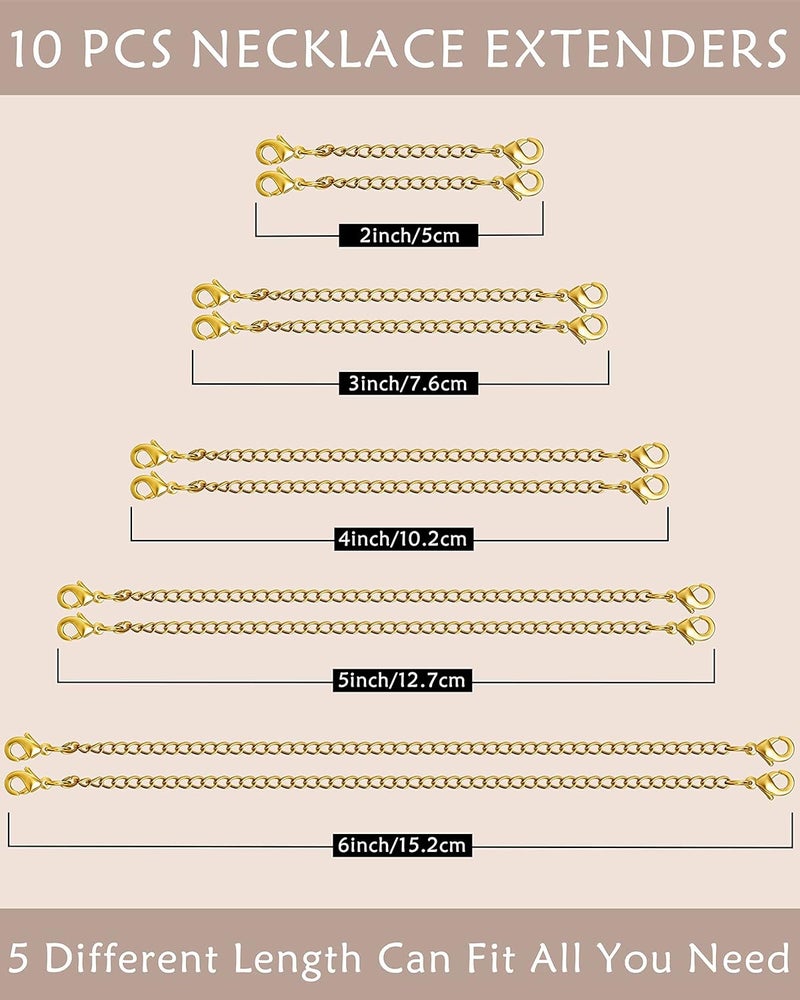 OHINGLT Necklace Extender 10Pcs Chain Extenders for Necklaces Bracelet, 14K Gold Plated Stainless Steel Extension Chain for Women Jewelry Making - Image 2